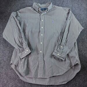 Ralph Lauren Button Down Mens 17.5 34/35 Black White Striped Classic Fit Shirt